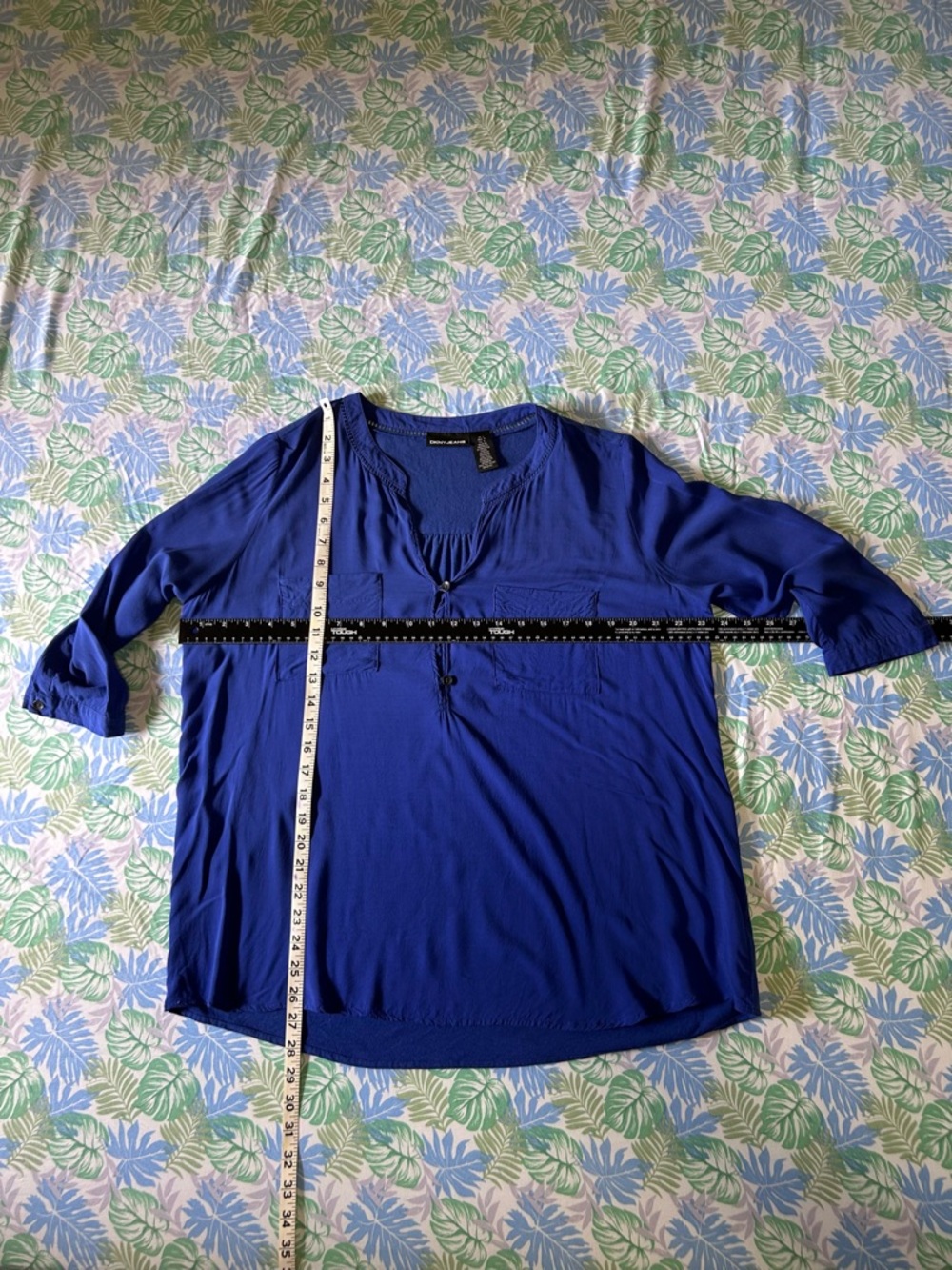 DKNY JEANS Cobalt Blue Rayon Blend 3/4 Sleeve Blouse - Women’s Large - Picture 7 of 7